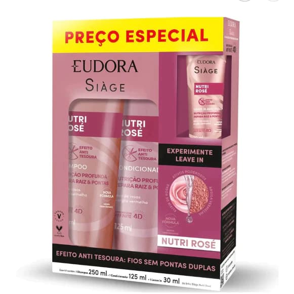 Kit Eudora Siàge Nutri Rosé Shampoo 250ml + Condicionador 125ml + Leave-in 30ml | Nutrição Intensa