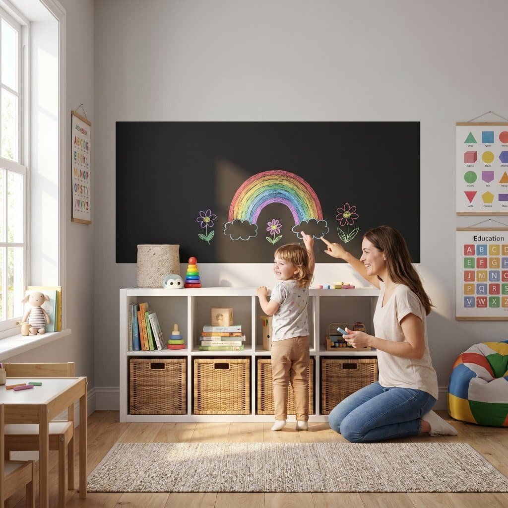 Adesivo de Lousa Parede Quadro Negro Infantil 2 4 ou 6 Metros Com Giz Colorido infantil interativo