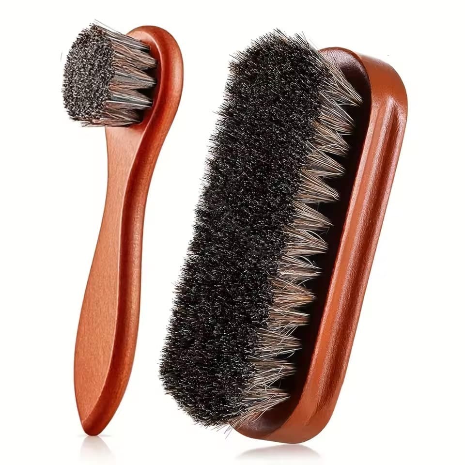 Kit de Engraxar Sapatos Profissional Escovas Cerdas Naturais Crina Cavalo + Brilho
