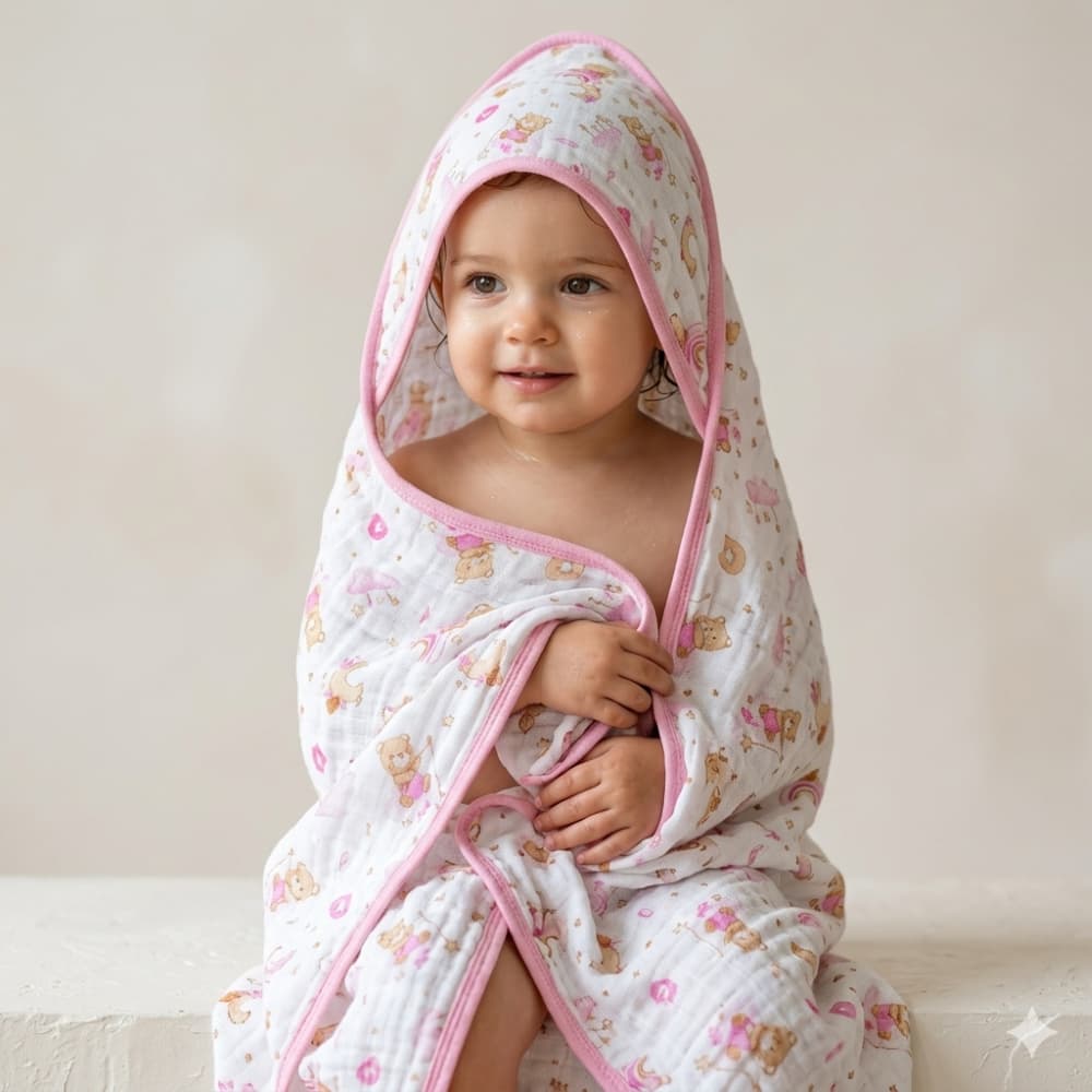 Toalha de Banho Bebe Fralda Soft com Capuz Menino Menina Neutro 100% Algodão Enxoval 3 camadas