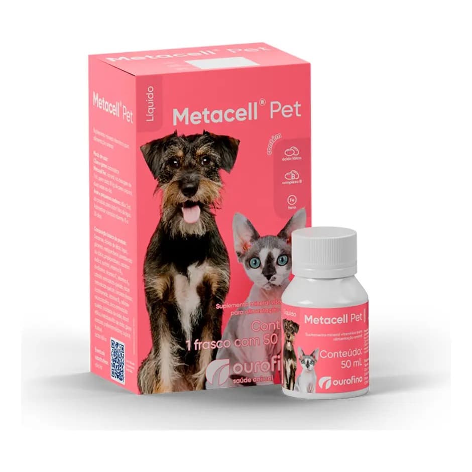 Metacell Pet Ourofino 50ml Suplemento Vitamínico para Cães e Gatos NOVA EMBALAGEM