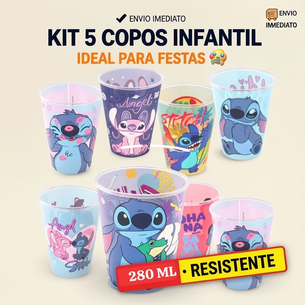 Copo Infantil 280ml Personagens Coloridos Plástico Resistente Lembrancinha Festa Escola