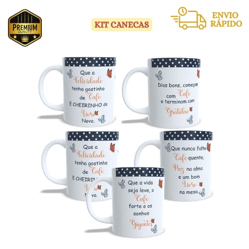 KIT 5, 3 ou2 Caneca Porcelana 325ml Jogo de Xícaras Para Café Decoração Cozinha Presente