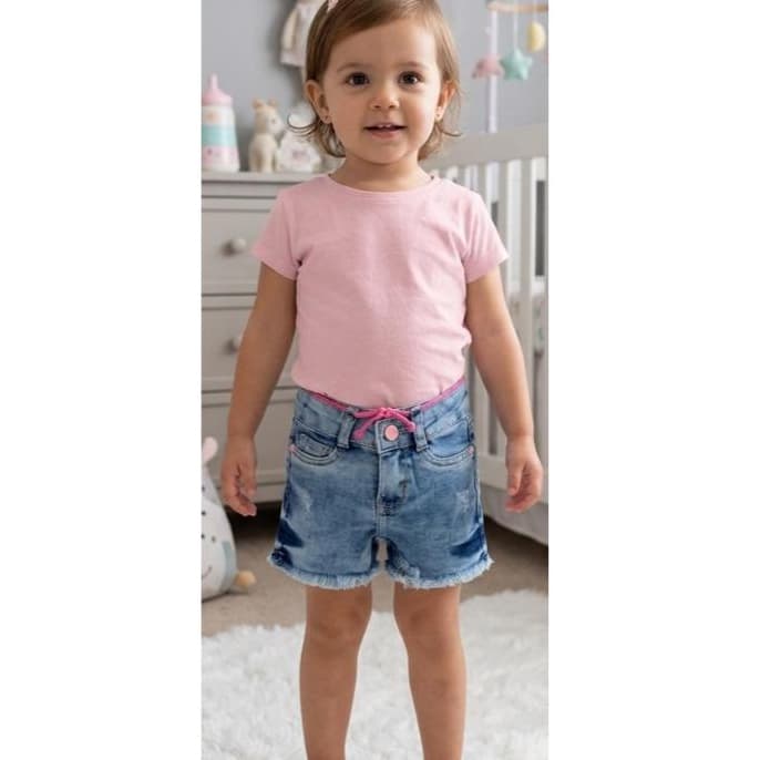 SHORT JEANS BEBÊ MENINA 1/3 DETALHE CORDÃO