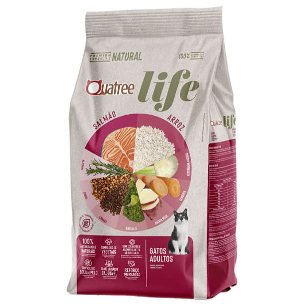 Ração Quatree Life para Gatos Adultos Sabor Salmão e Arroz 3KG