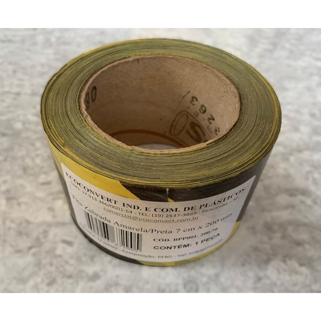 FITA ZEBRADA 7CM X 200M AMARELA PRETA ECOCONVERT SINALIZAÇÃO SEGURANÇA COD. 1126