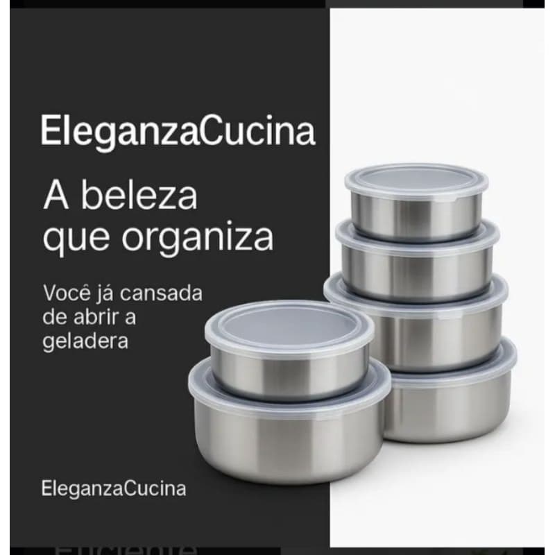 Potes Herméticos Inox Redondos Organizador Cozinha 5 Peças