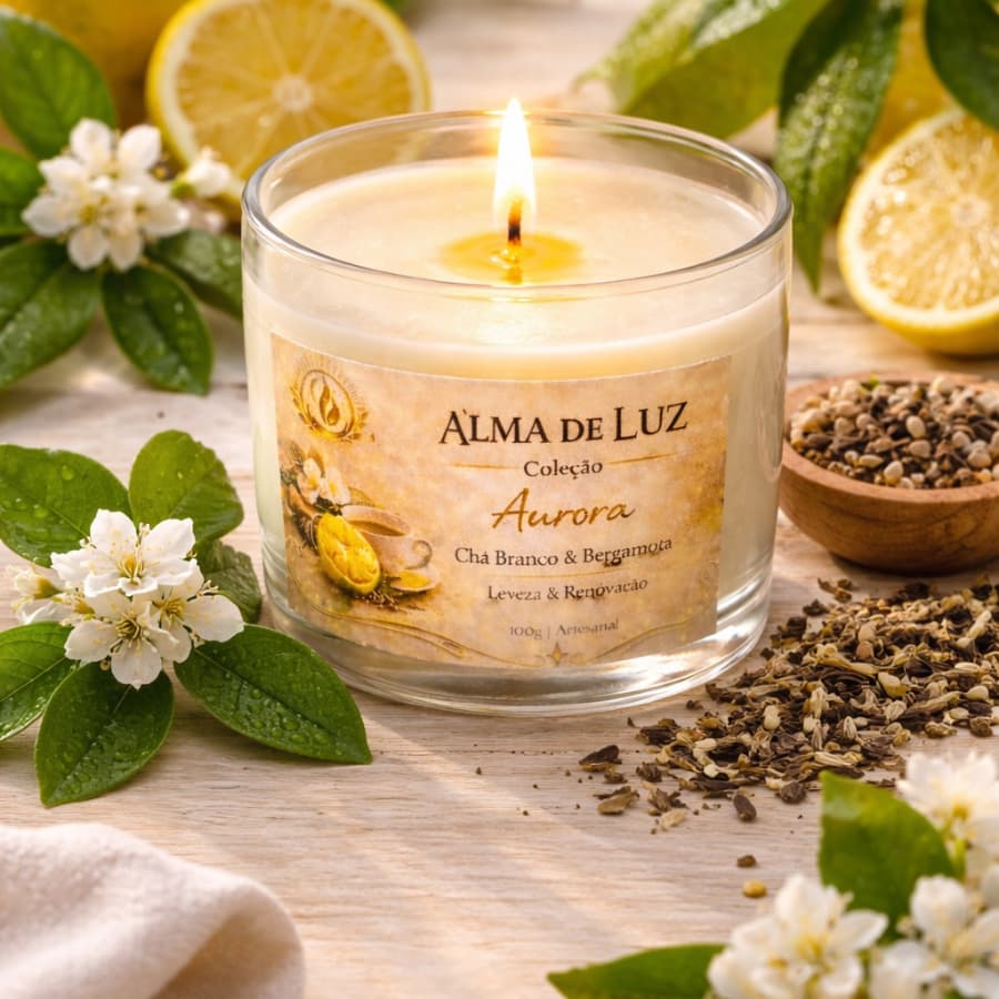 Vela Aromática Perfumada Bergamota e Chá Branco  Premium 100g