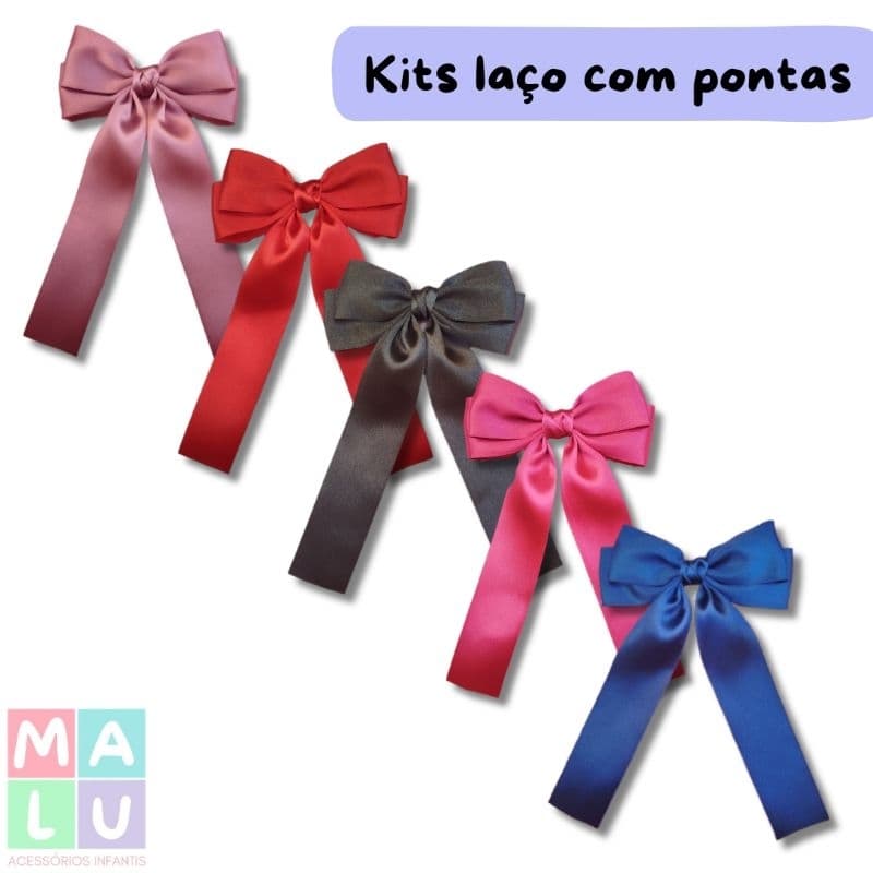 Kit com 2, 3 ou 4 laços tendência de cetim com pontas para cabelos de crianças. Infantil/adulto no bico de pato.