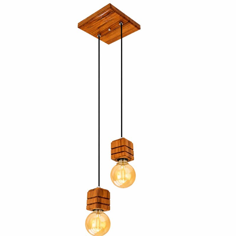 Pendente Teto Rústico p/ 2 Lâmpadas Madeira TECA Maciça Decoração