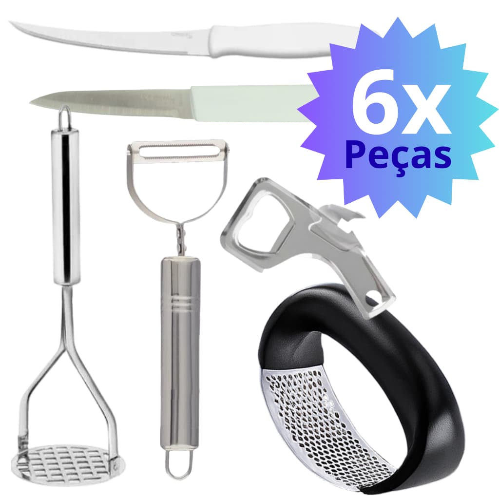 Facas Filetar Amassador Batata Alho Descascador Abridor Latas Kit Utensílios Cozinha 6 Peças Legumes