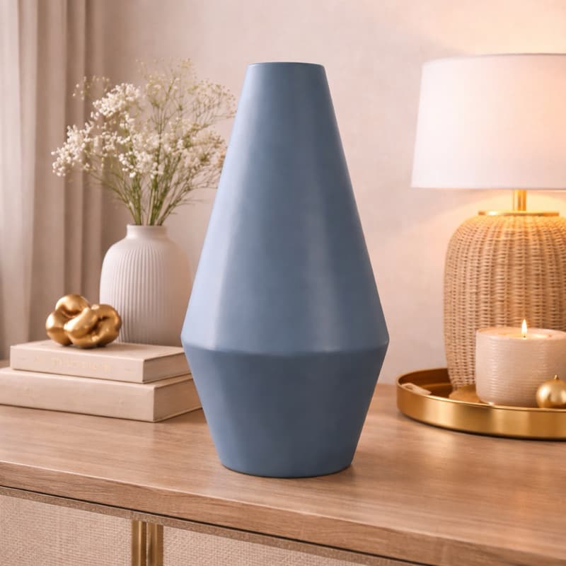 Vaso Decorativo Moderno Azul Fosco – Design Escandinavo 43cm