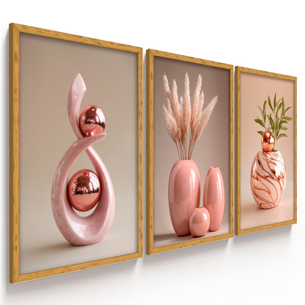 Quadros Decorativos Rosé Gold Sofisticado Moderno Luxo Sala