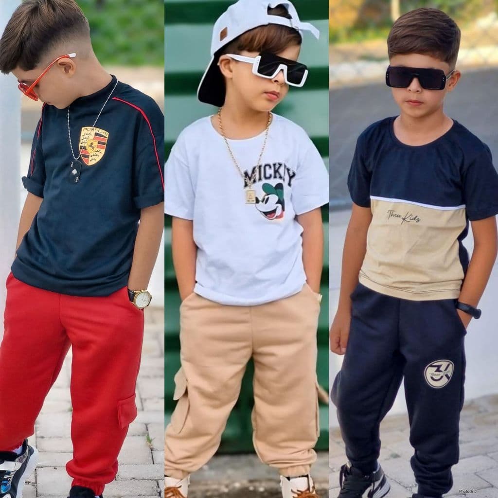 Conjunto Infantil Juvenil Menino Calça de Moletinho e Camisa de Malha do 4 ao 12 anos