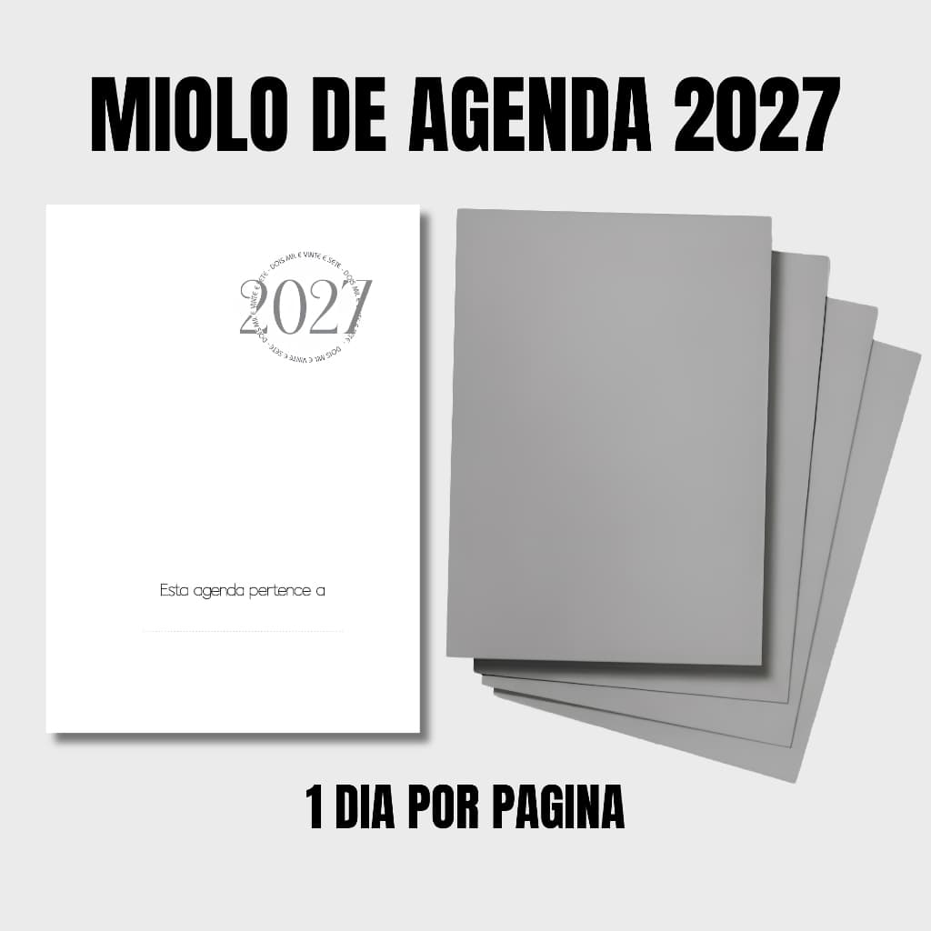 Miolo De Agenda 2027 - 1 Dia por página/ 354 Páginas + Capa dura / Impresso no A5 - 1 UNIDADE