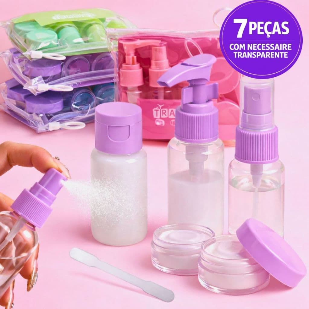 Kit Frasco Perfume Creme Cosméticos Higiene Para Viagem Com Necessaire Bolsa Feminina Trasparente Organizador De Viagem