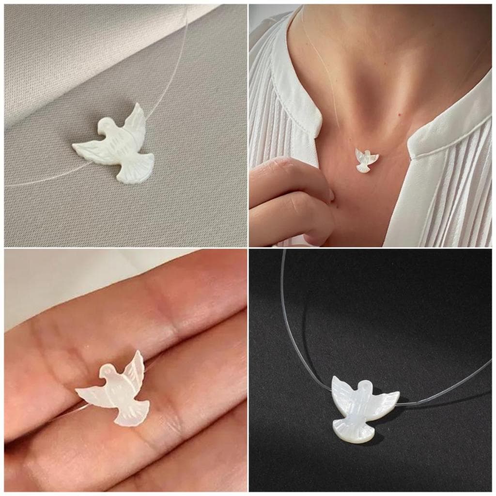 Colar Fio De Nylon Divino Espírito Santo Madrepérola Presente Religioso Fé Paz