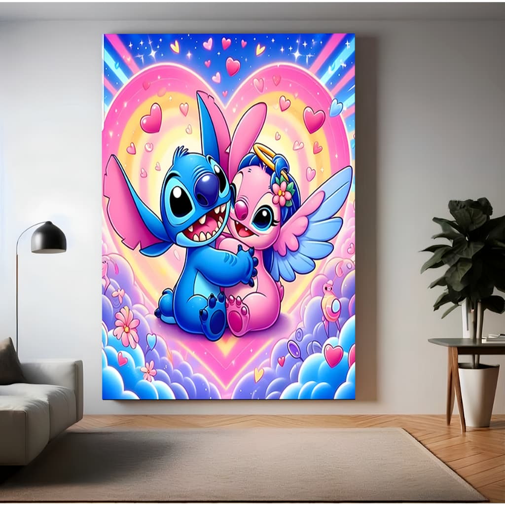 Quadro Decorativo Lilo & Stitch Animação Disney Casal Amoroso Apaixonado Sala Quarto Hall