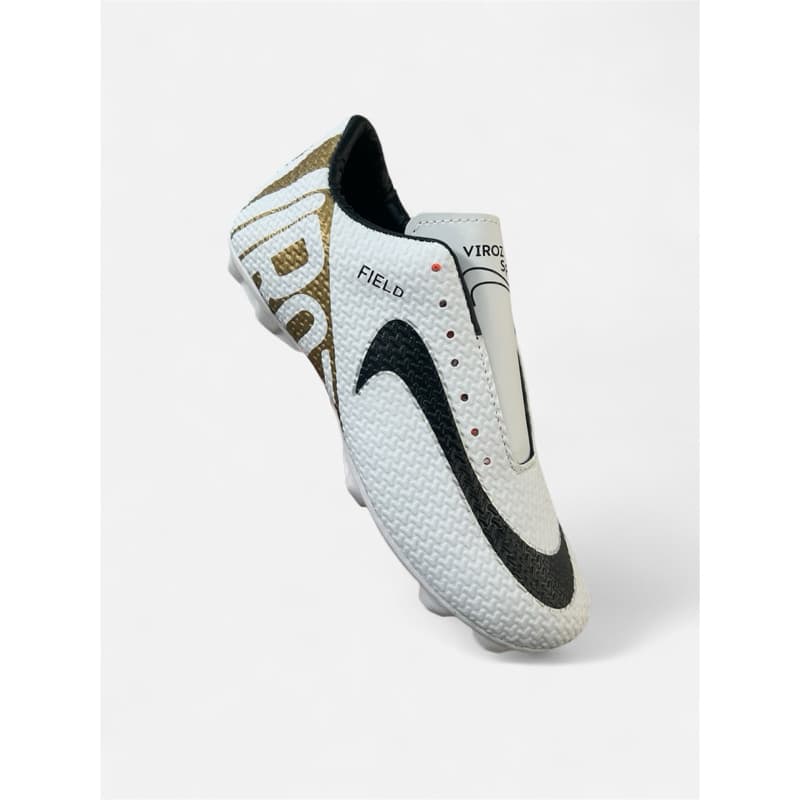 chuteira campo Viroz Sport branco/dourado , chuteira cano baixo