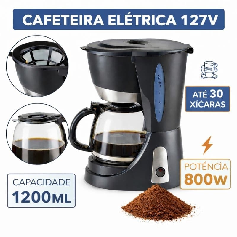Cafeteira Elétrica 30 Xícaras 127V Preta | Prepara Café Rápido e em Grande Quantidade