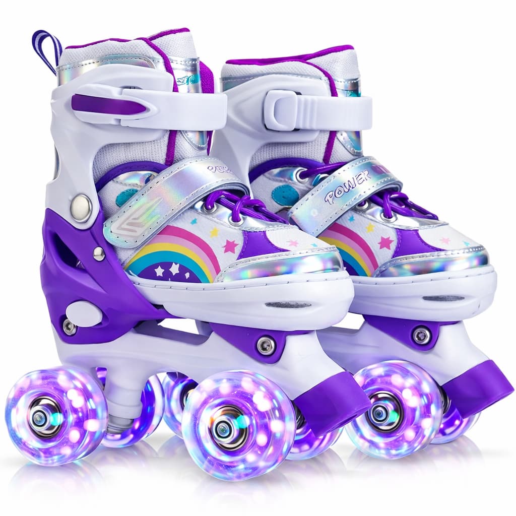 Patins 4 Rodas ARCO IRIS Com Luz De Led E Glitter Top Patins Menina Menino Promoção