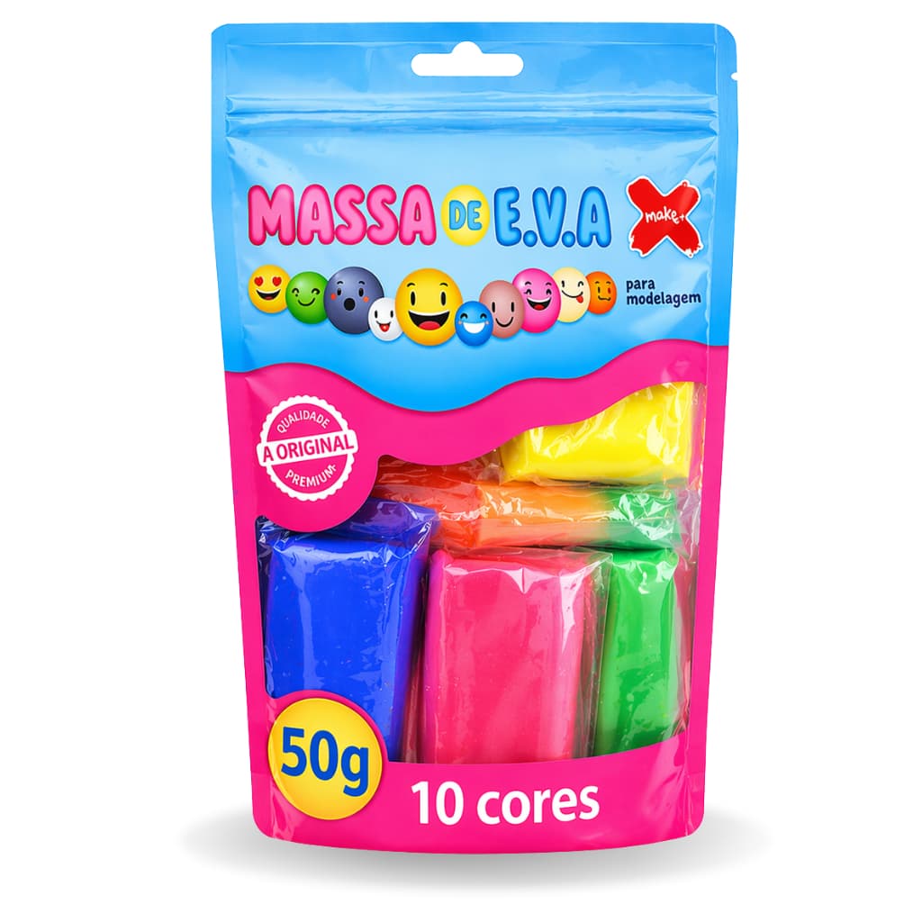 Massinha de EVA 50g 10 Cores | Massa de Modelar Infantil Macia | Massinha Escolar