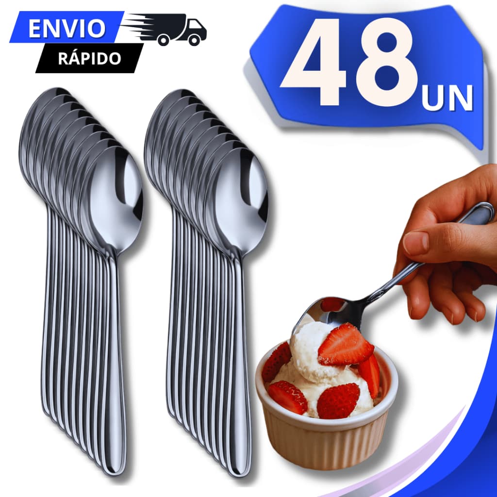 Kit Colher de Sobremesa Aço Inox Doces 16,4Cm Cozinha Restaurante Buffet Talheres Utensílios