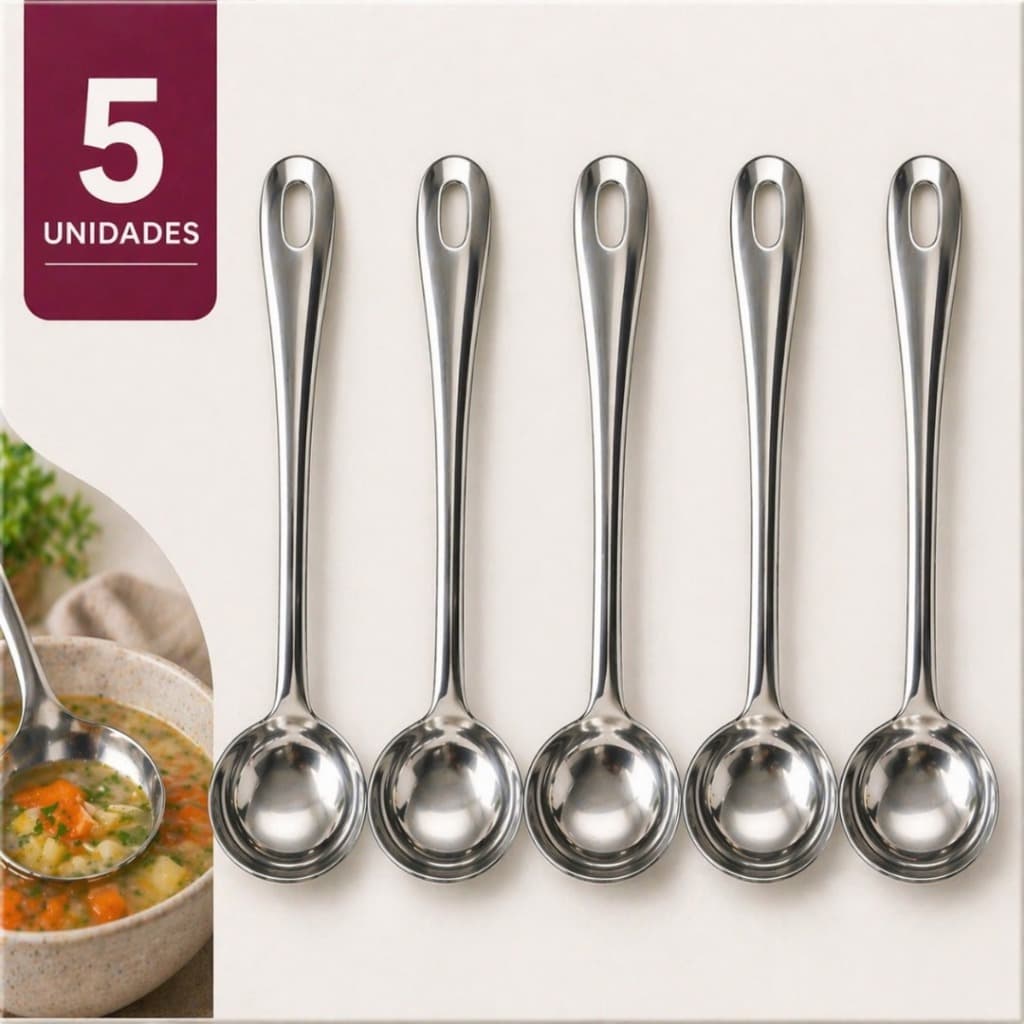 Concha Inox 23cm Kit 5 Unidades Sopa Feijão Caldos Resistente Cozinha