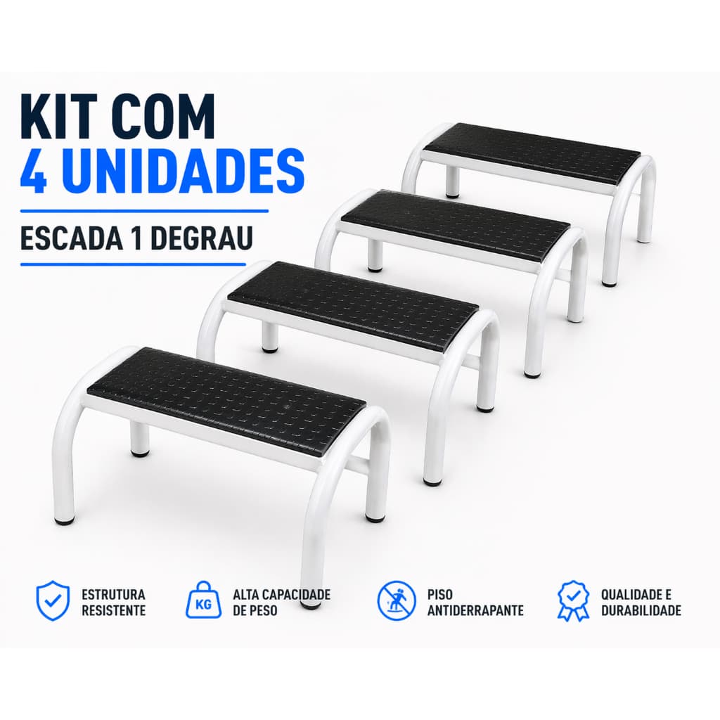 Kit 4 Unidades de Escada 1 Degrau Antiderrapante Aço Reforçado Apoio Idoso Banheiro Cama Resistente