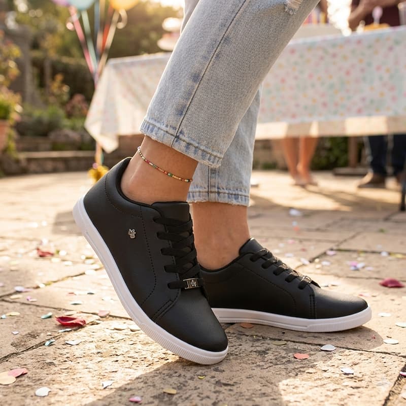 TÊNIS FEMININO PRETO SAPATÊNIS CASUAL CONFORT