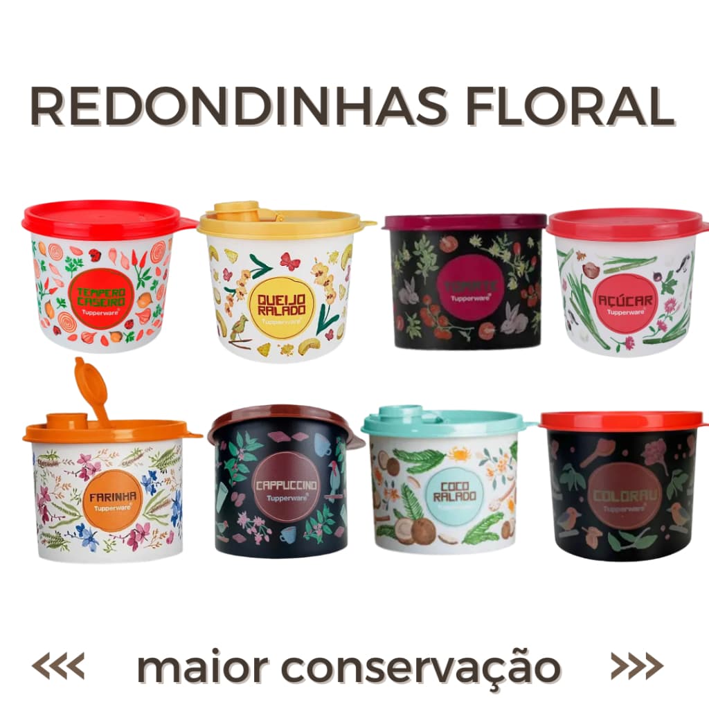 Tigela Redondinha 500ml Linha Floral Tupperware Tempero Caseiro/Cappuccino/Farinha/Açúcar/Tapioca pote armazenar