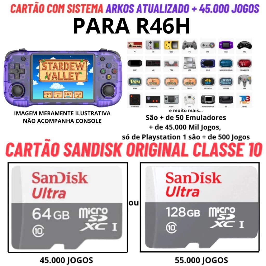 Cartão Original para R46H Game Console Portatil com Sistema Atualizado e Jogos SD Sandisk e Tomate Original Classe 10