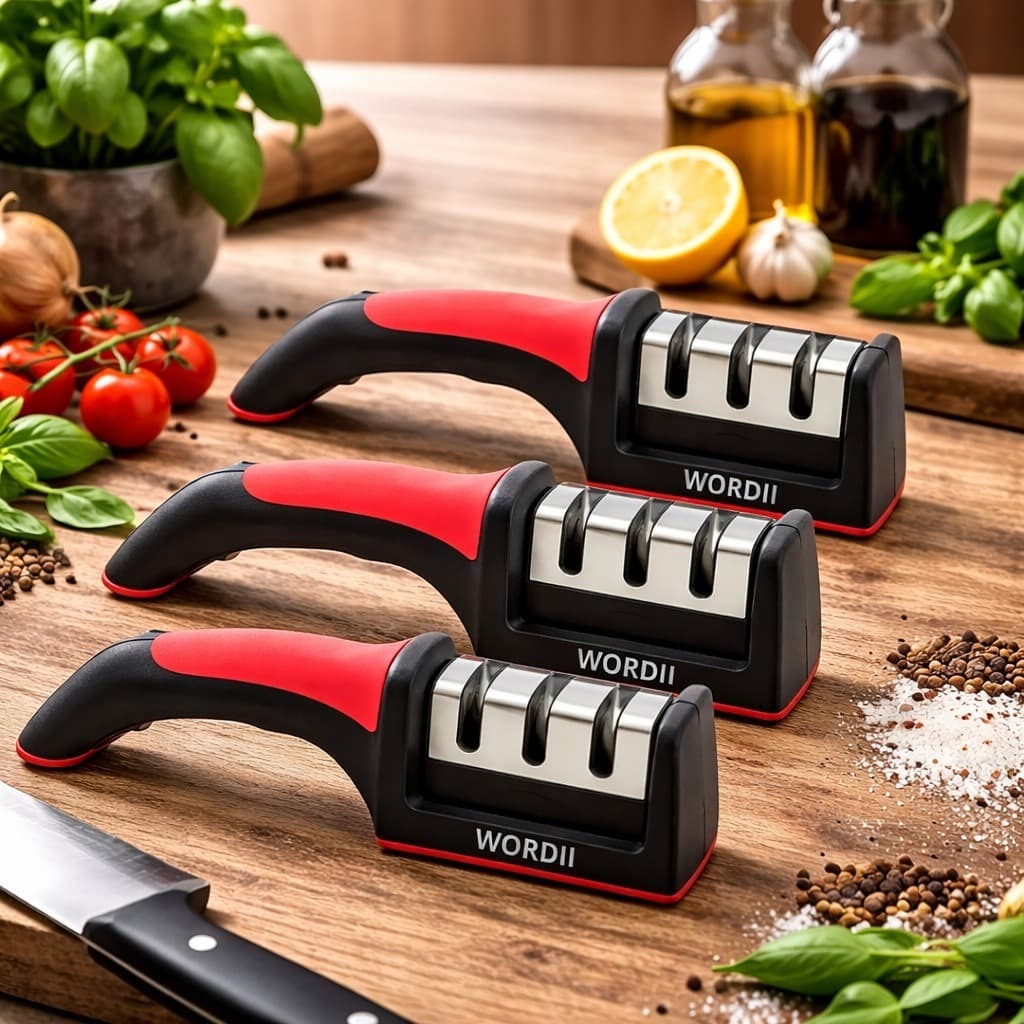 Afiador de Faca Profissional 3 Etapas Kit com 3 Amolador Manual Cozinha Churrasco Antiderrapante Corte Preciso