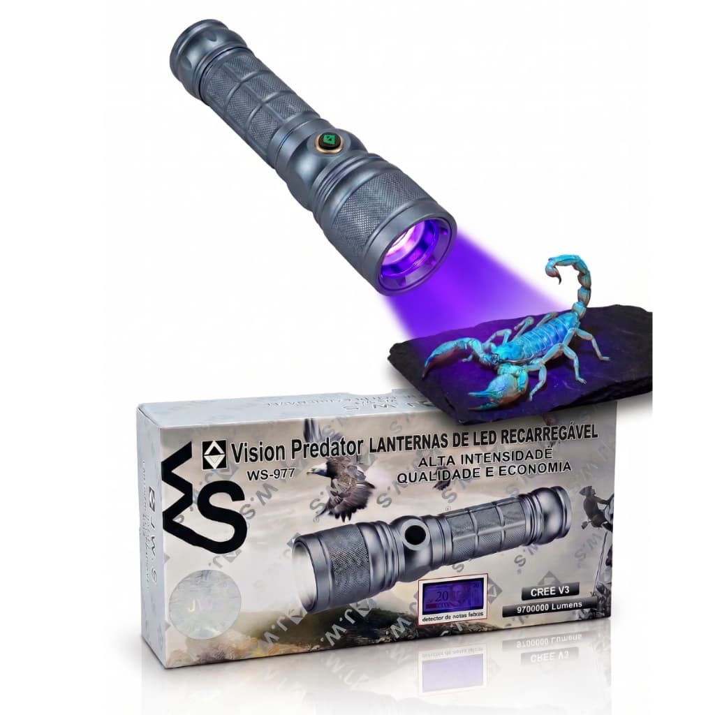 Lanterna Dupla Led Branco + Led Uv Neon Caça Escorpião 2 Bataterias