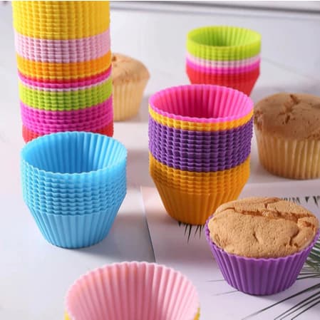 Conjunto 12/24/36 Peças Forma de Silicone Redonda para Cupcake de 7 cm para Assar Bolos