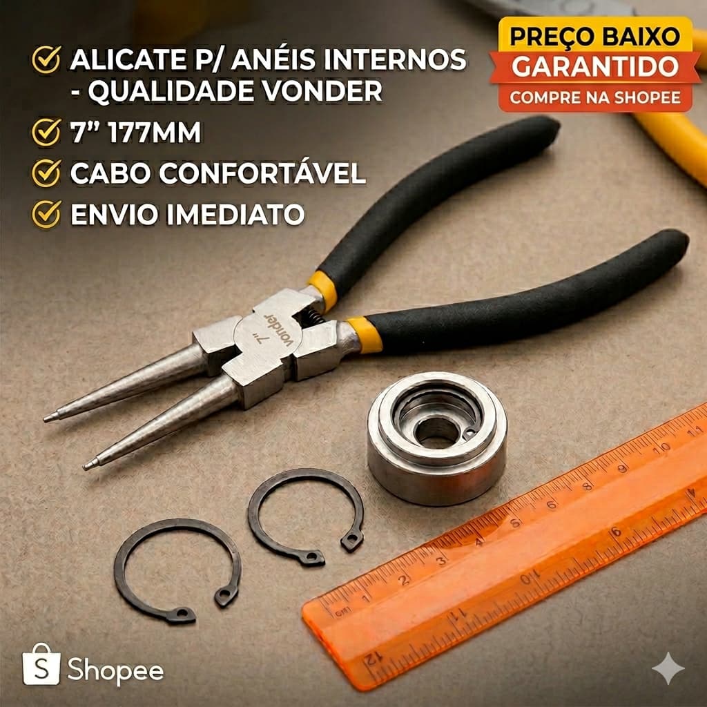 Alicate para Anéis Internos Bico Reto Niquelado 7", 177mm VONDER
