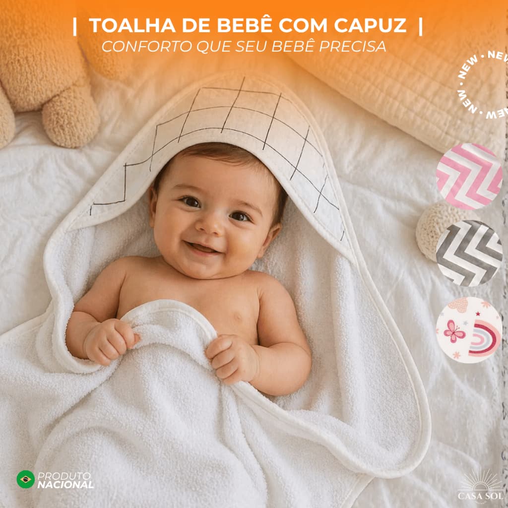 TOALHA DE BEBÊ  |TOALHA DE BANHO COM CAPUZ  | DUPLA FACE   | 100% ALGODÃO  | FORRADA COM FRALDA