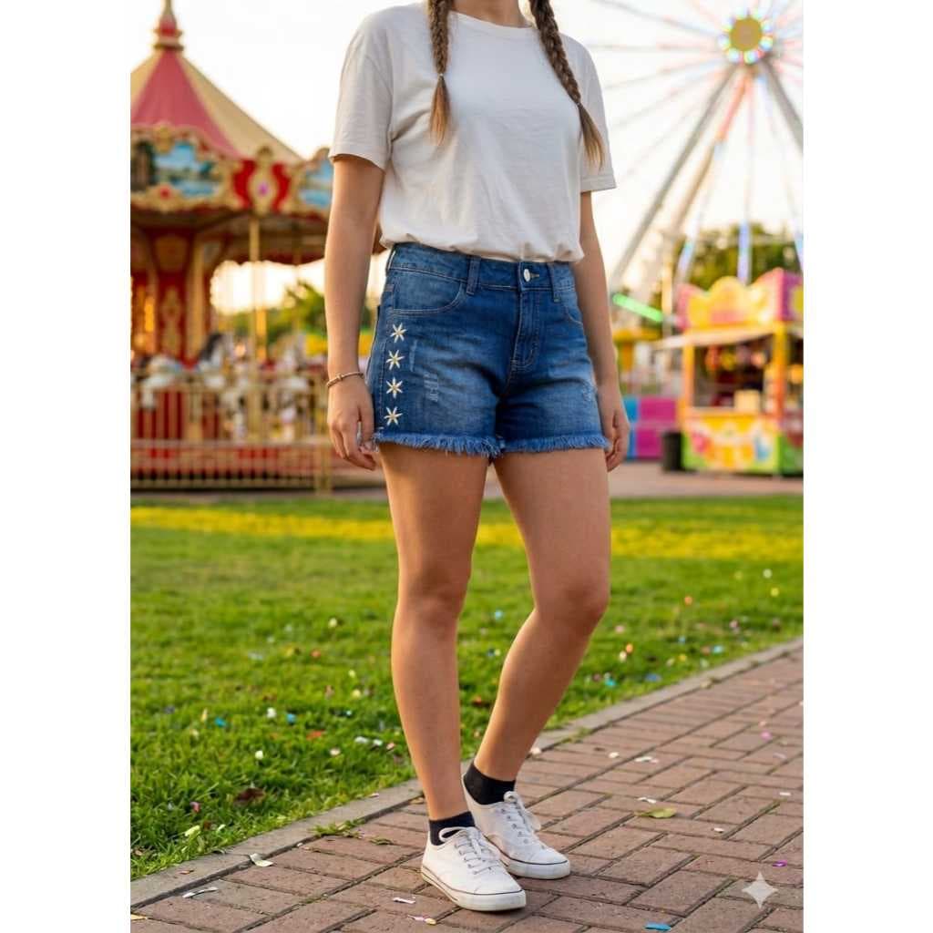 SHORT JEANS MENINA INFANTIL 4/8 COM REGULAGEM