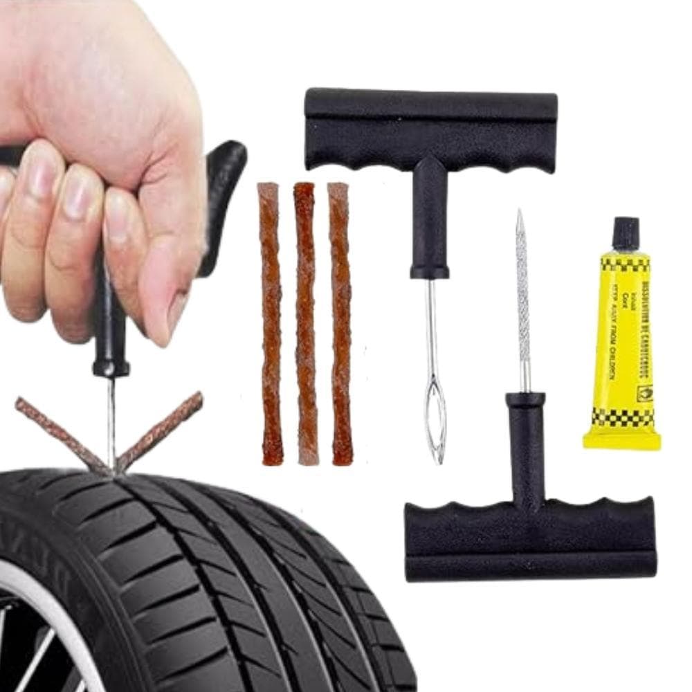 Kit Reparo De Pneu Sem Câmara Furado Carro Moto e Refil tipo macarrão com 3 unidades