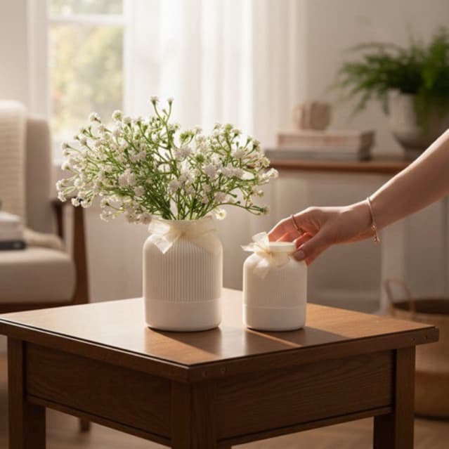 Kit Vasos Decorativos com Planta Artificial 2 Peças Decoração Moderna Elegante