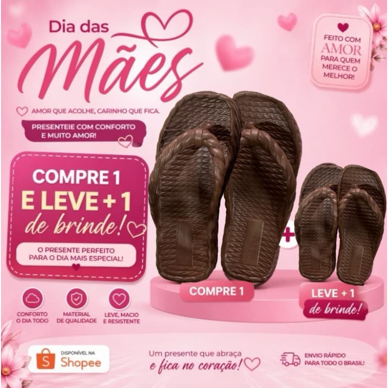 Dia das Mães| Comore 1 Leve 2 Chinelos Feminino EVA Confortável + Brinde