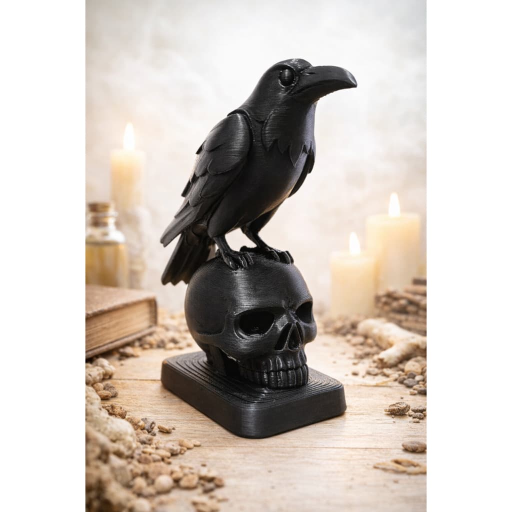 Estátua Corvo Decorativo em Impressão 3D – Escultura Moderna Preta para Sala e Escritório