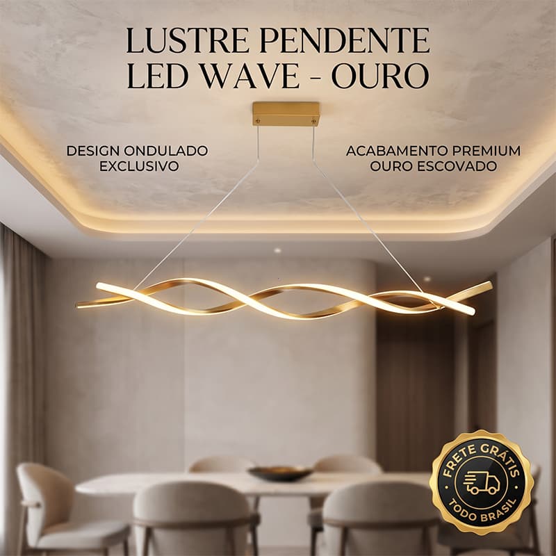 Lustre Pendente LED Wave 64W 3000-6000K Alumínio Fosco Antiferrugem Sala Jantar