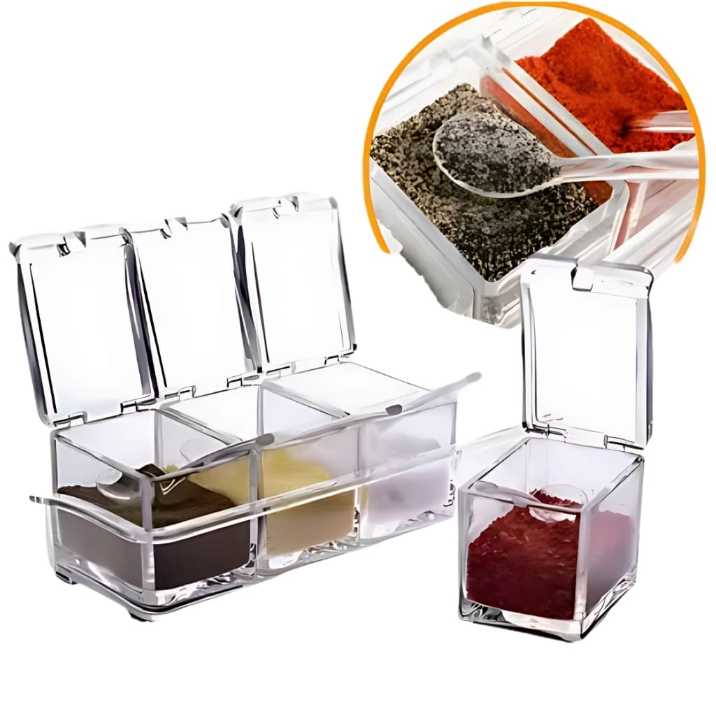 Porta Temperos 4 Divisórias Pote Condimentos Com 4 Colheres Organizador Cozinha REFORÇADO