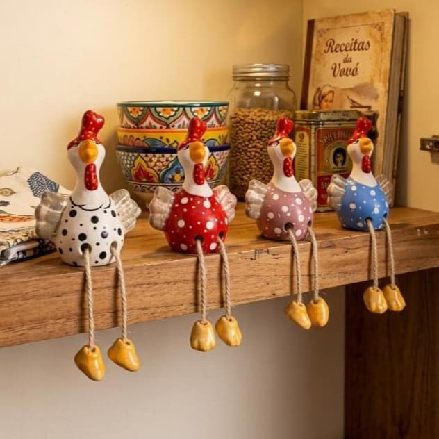 Galinha D Angola Cerâmica Decoração Cozinha Perna Articulada Enfeite Mesa Sala Pintada à Mão Bolinha