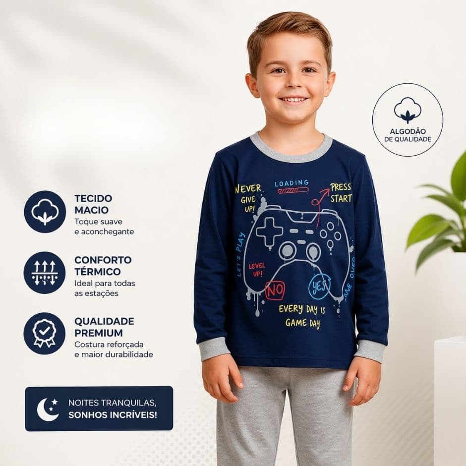Pijama Menino 100% Algodão Pijama Juvenil Inverno Roupa De Dormir Infantil Tamanho 1 ao 14 Anos