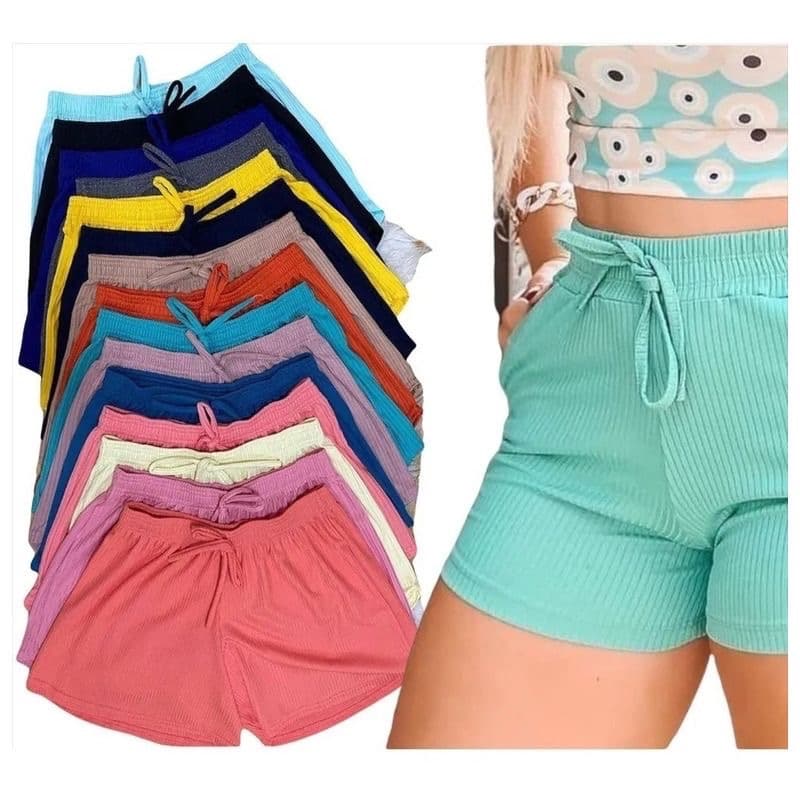 Kit 3 unidades Short Feminino Casual Bermuda Canelado