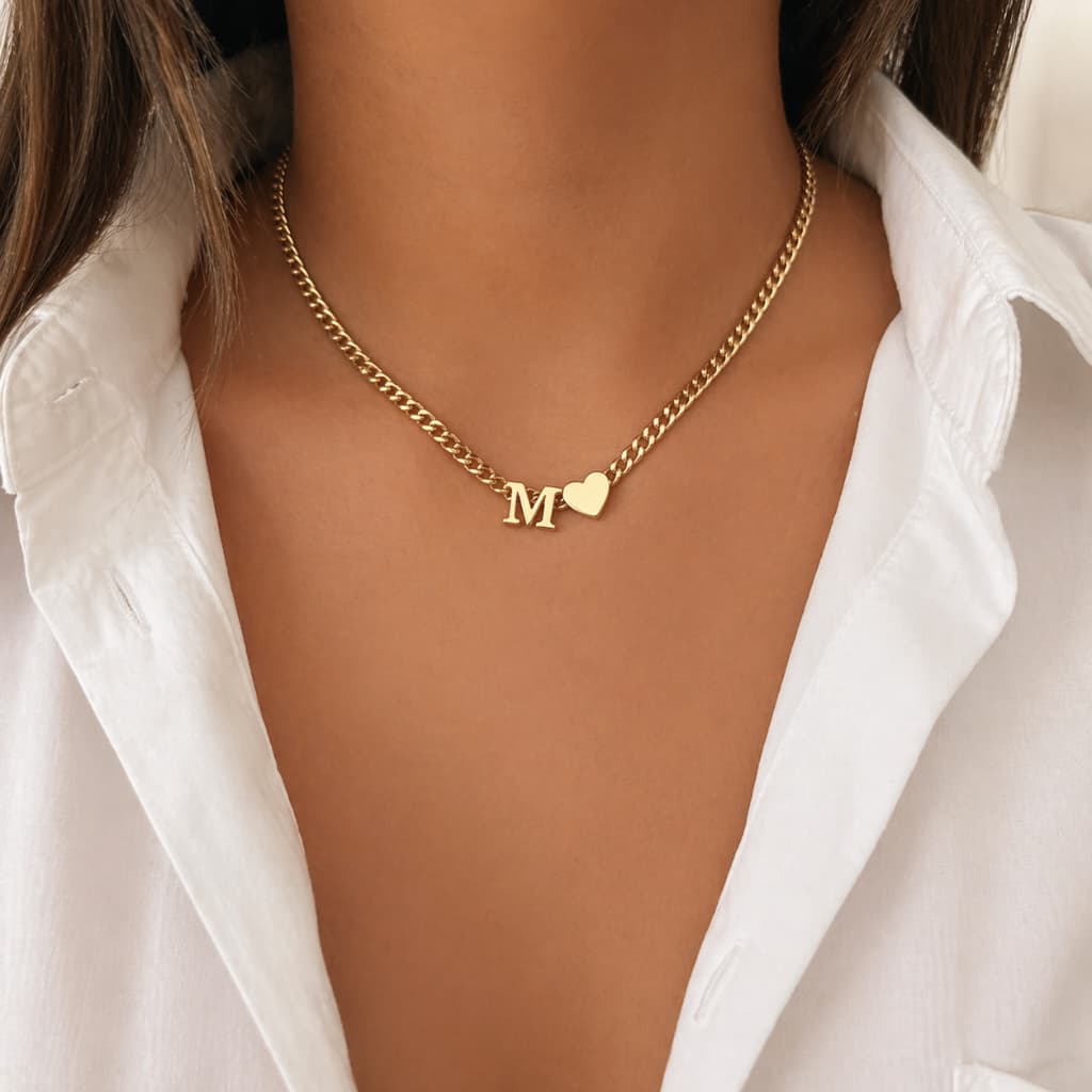 Choker Gargantilha Letrinha Inicial do Nome Letra e Coração Ci35