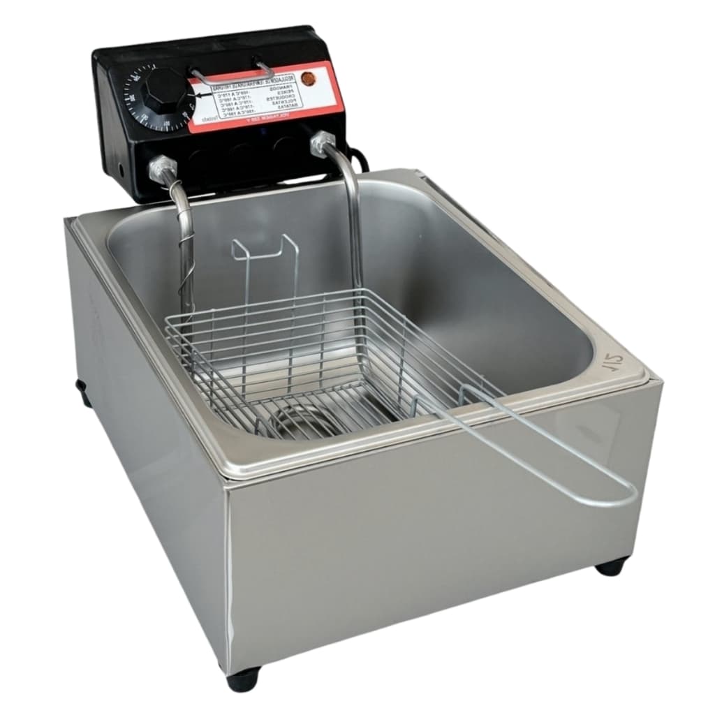 Fritadeira Eletrica Cuba 5 Litros Industrial Inox c/Termostato 300° Fritura Pastel Salgados Fritador