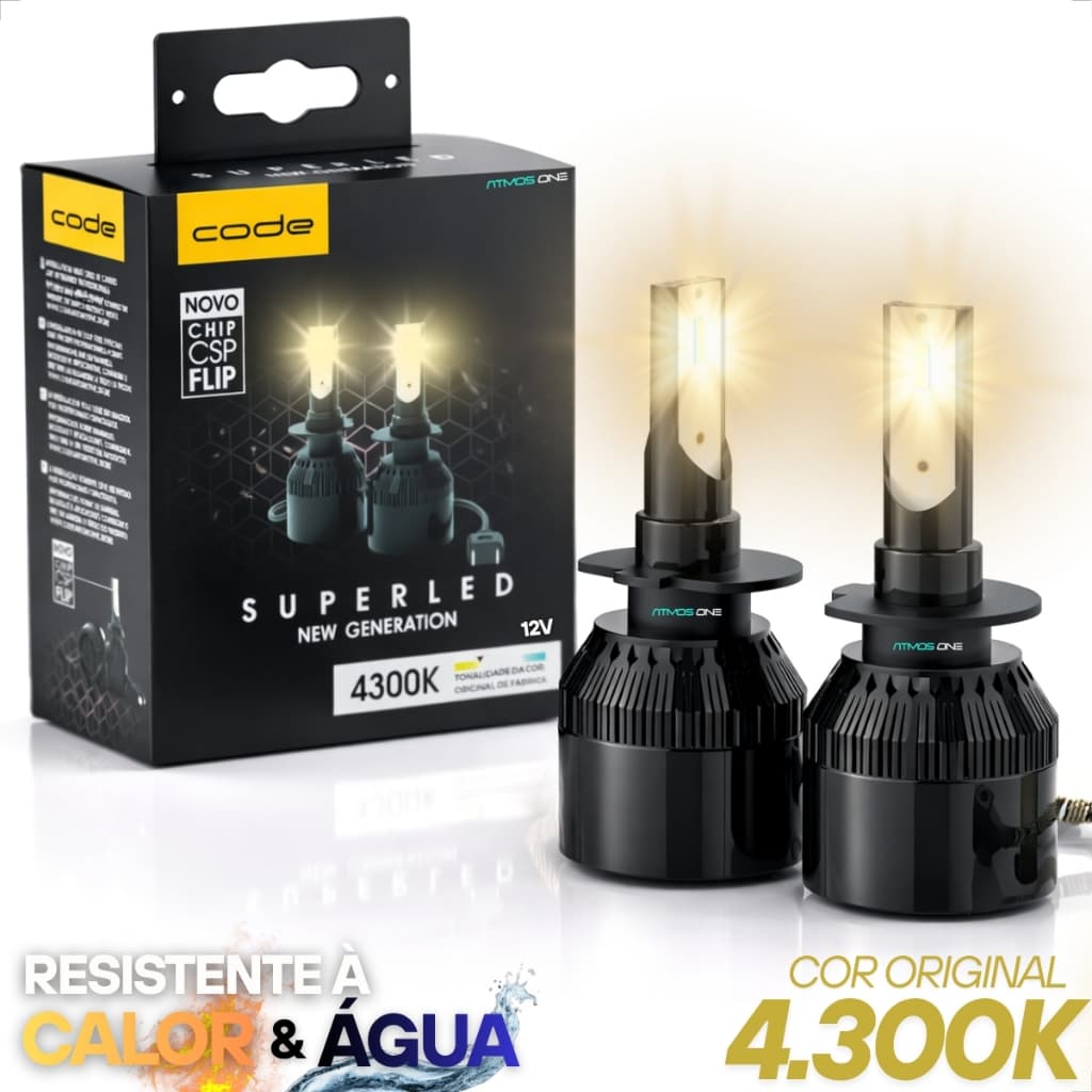 Kit Par Lâmpada Ultra Led Tech One 4300k Super Led Code 12v H1 H3 H4 H7 H8 H9 H11 H16 H27 HB3 HB4
